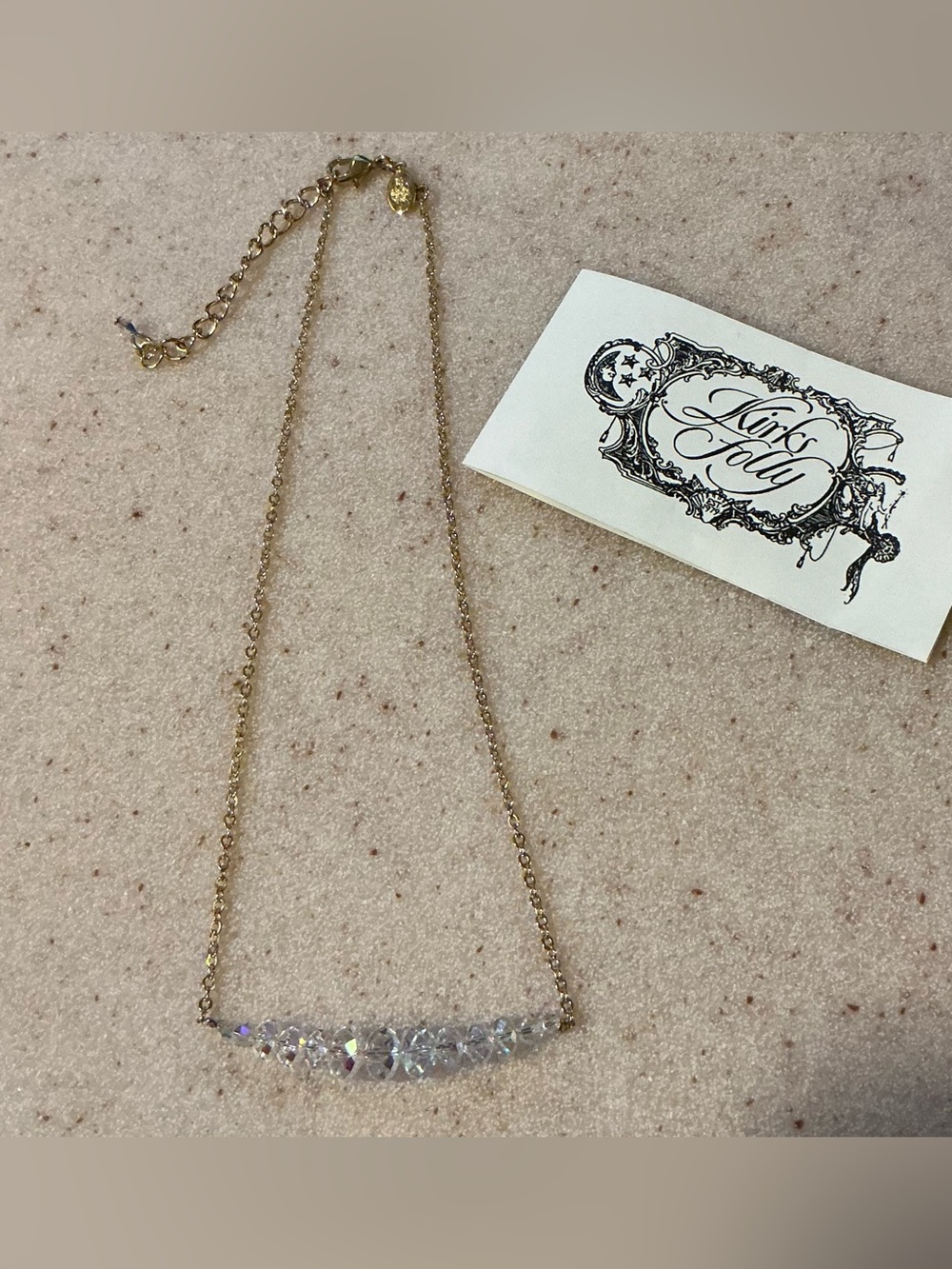 Kirks Folly Gold Necklace with Iridescent Crystal Bar